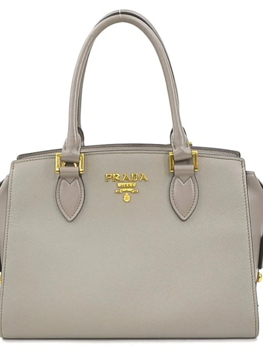 PRADA Handbag Gray Leather/Goldtone